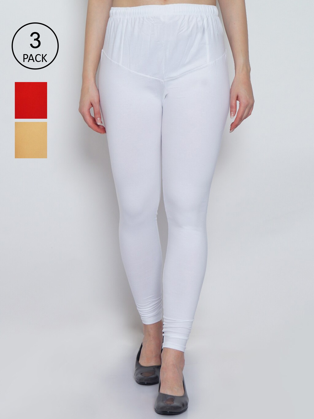 

GRACIT Women Pack of 3 White & Red Solid Leggings