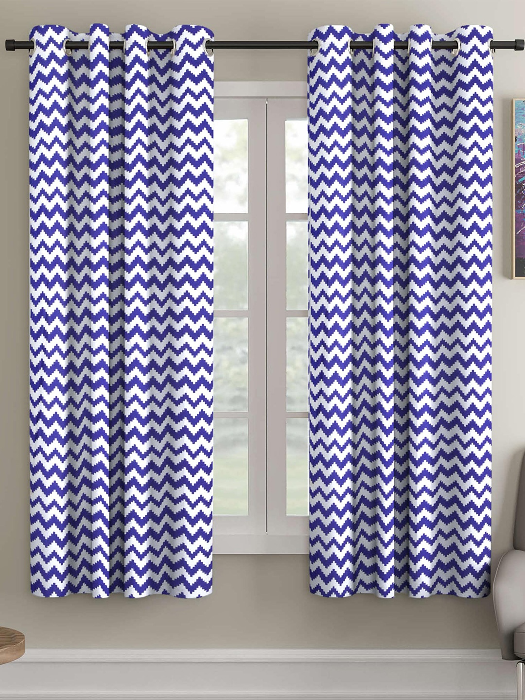

Ispace Blue & Blue Set of 2 Geometric Window Curtain