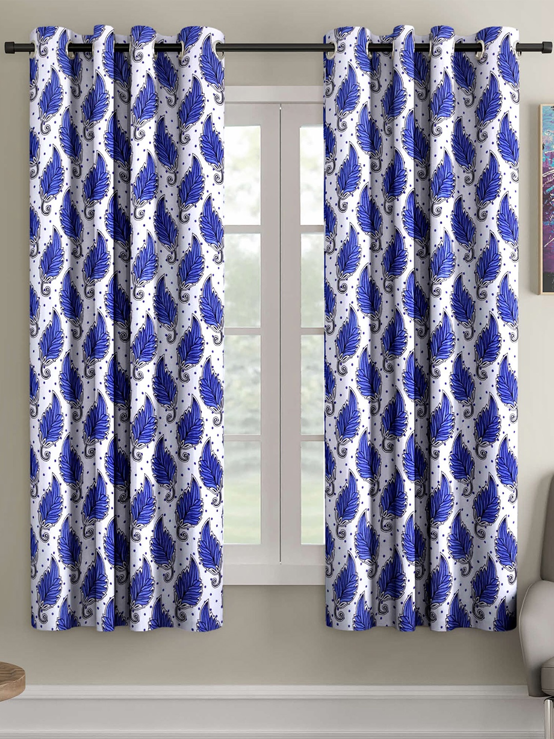 

Ispace Blue & White Set of 2 Floral Window Curtain