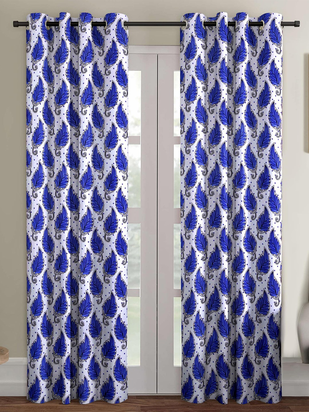 

Ispace Blue & White Set of 2 Floral Sheer Door Curtain