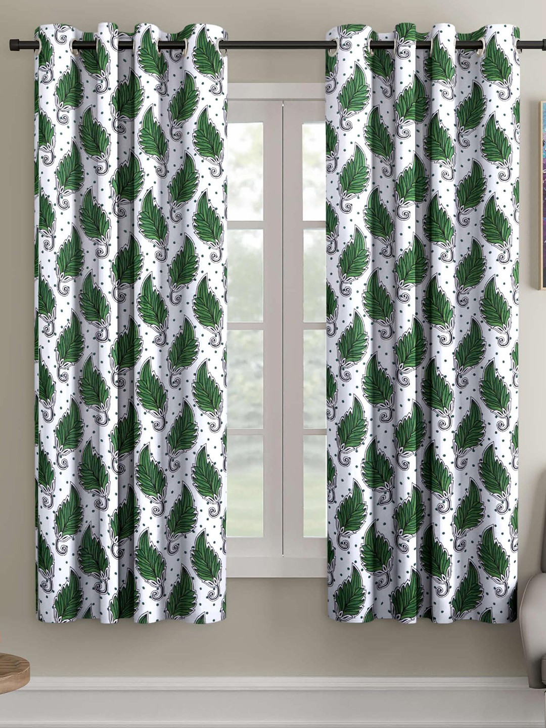 

Ispace Green & White Set of 2 Floral Window Curtain