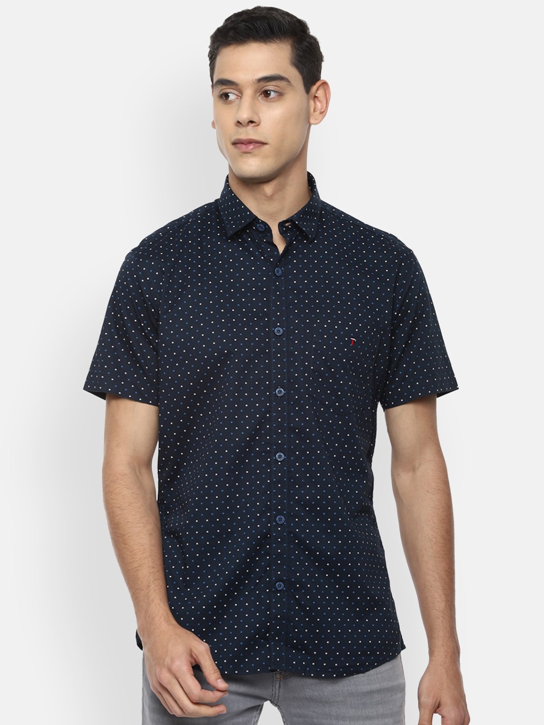 

Louis Philippe Sport Men Navy Blue Slim Fit Printed Pure Cotton Casual Shirt