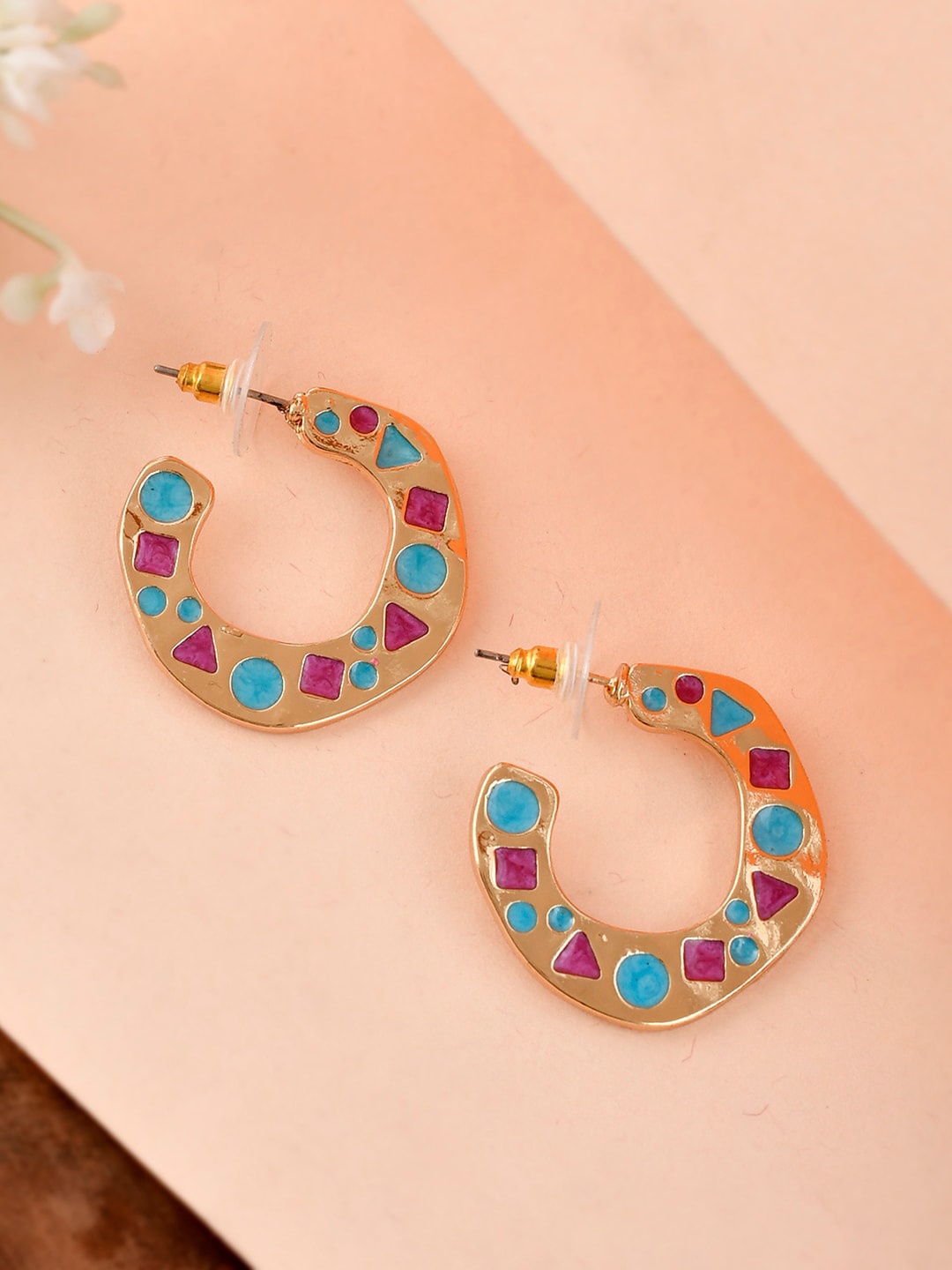 

Shoshaa Gold-Plated Enamelled Contemporary Hand Crafted Half Hoop Earrings