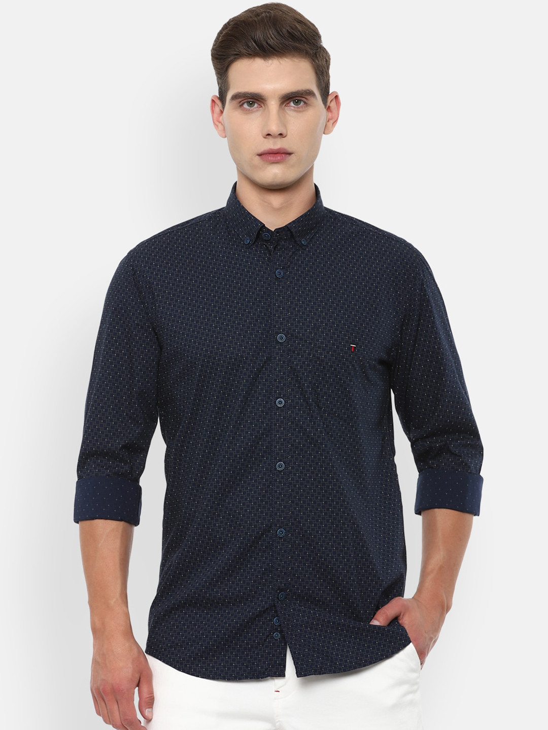 

Louis Philippe Sport Men Navy Blue Slim Fit Printed Pure Cotton Casual Shirt