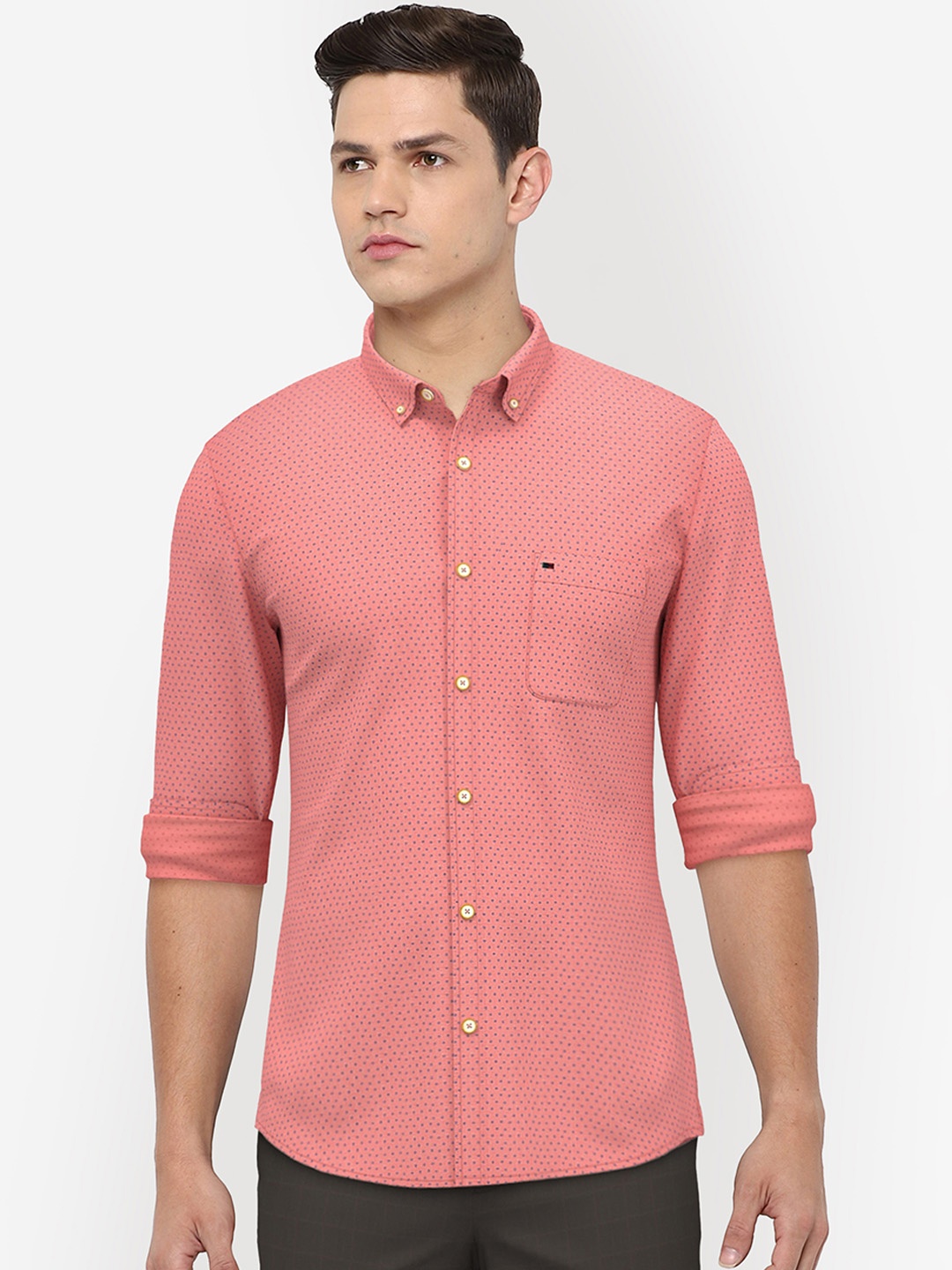 

Peter England Casuals Men Pink Slim Fit Printed Casual Shirt