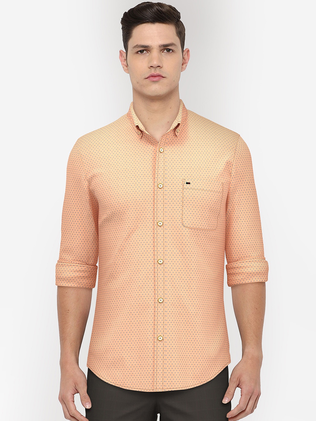 

Peter England Casuals Men Peach-Coloured Slim Fit Printed Cotton Casual Shirt
