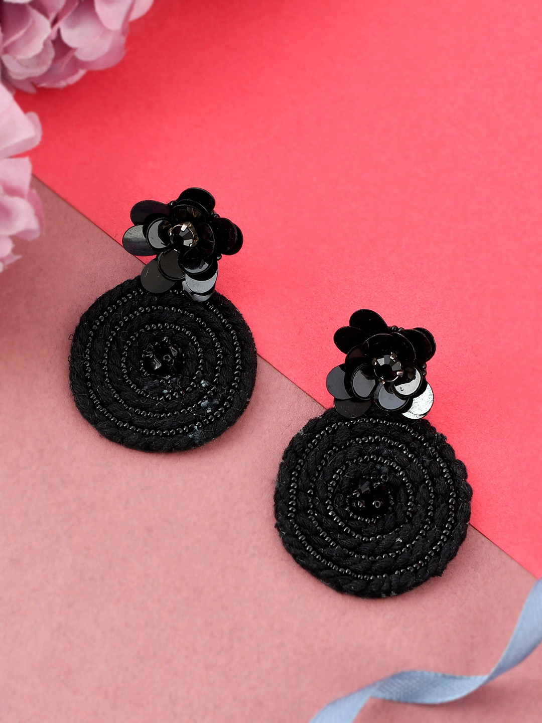 

Shoshaa Black Contemporary Drop Earrings