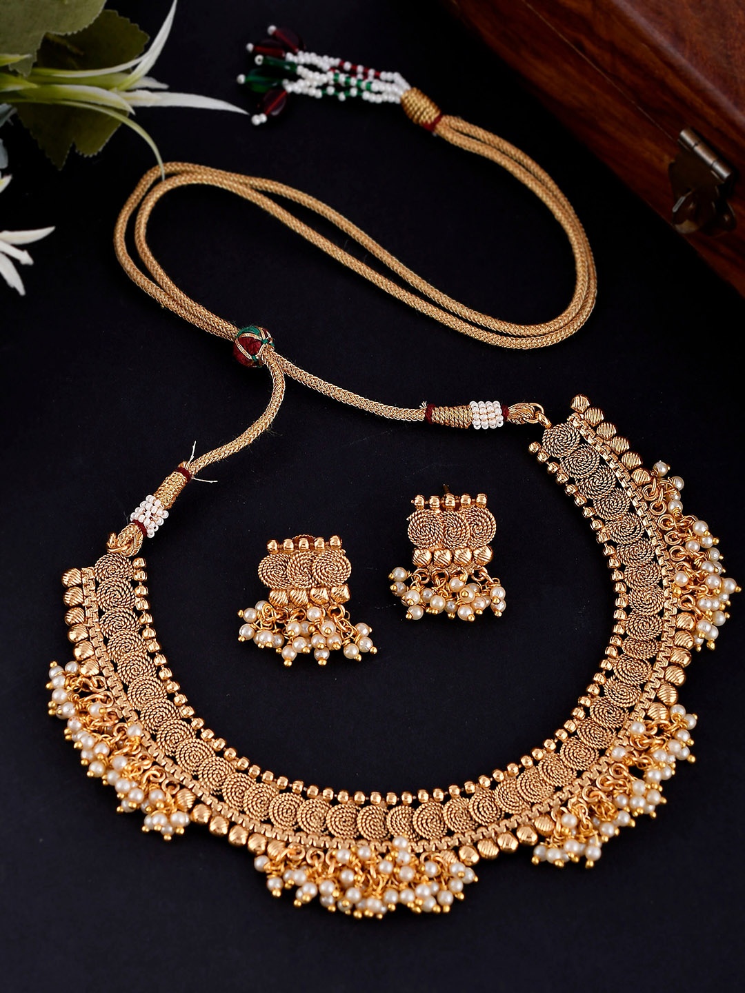 

Shoshaa Gold-Plated White Handcrafted Beaded Ethnic Jewellery Set