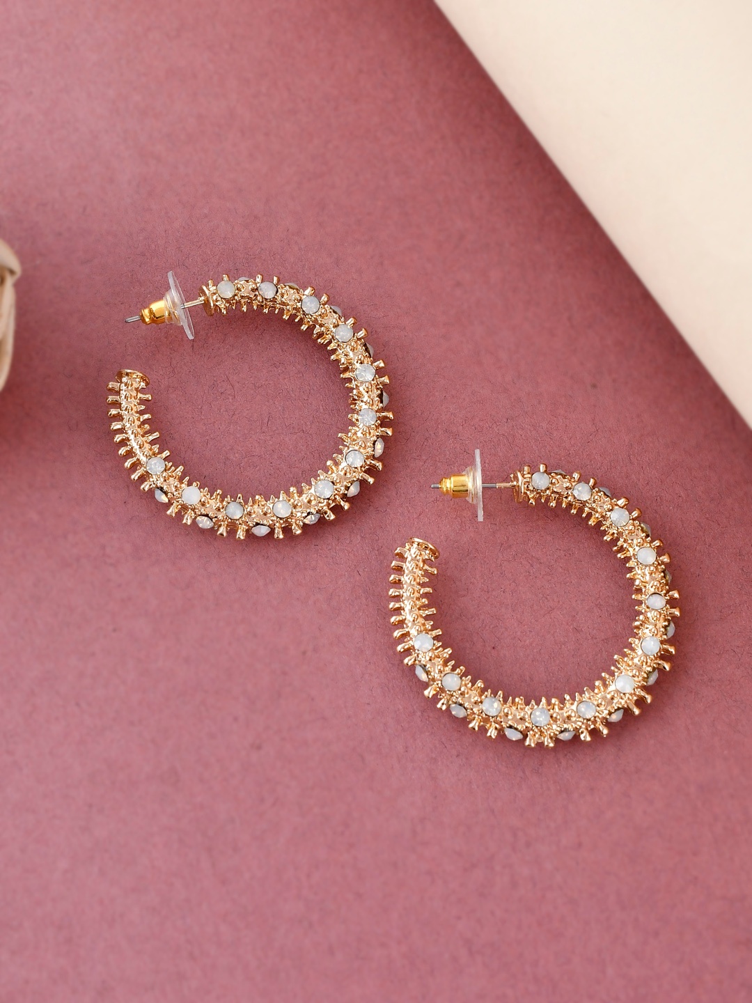 

Shoshaa Gold-Toned Contemporary Handcrafted Half Hoop Earrings