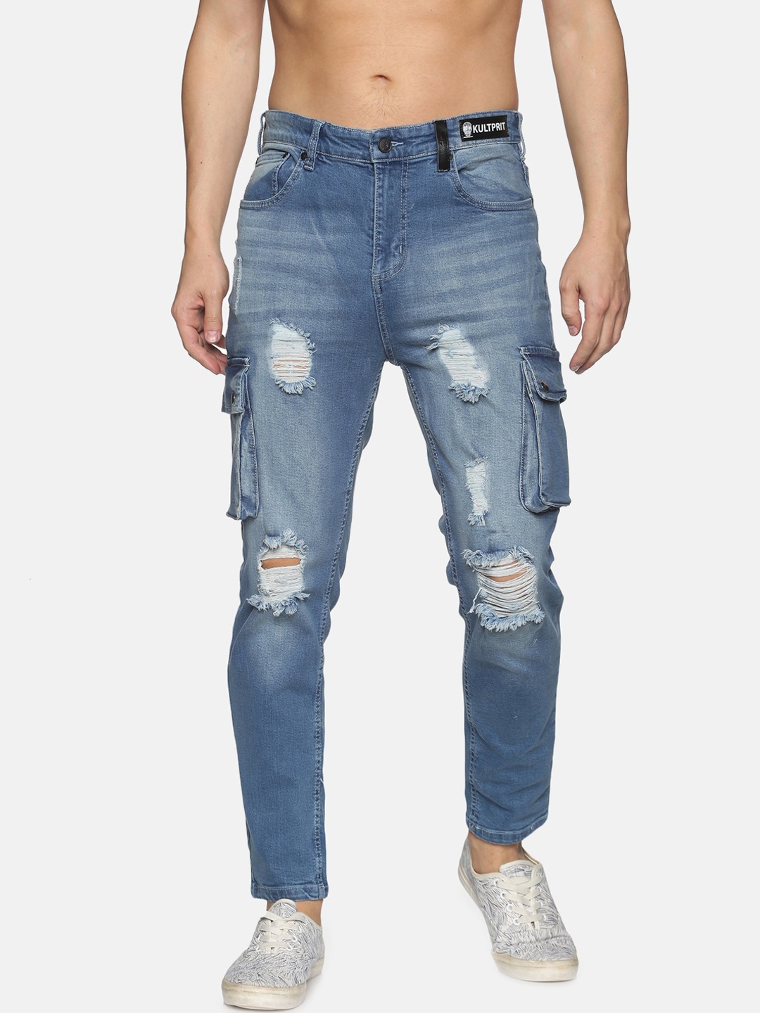 

KULTPRIT Men Blue Tapered Fit Highly Distressed Heavy Fade Stretchable Jeans