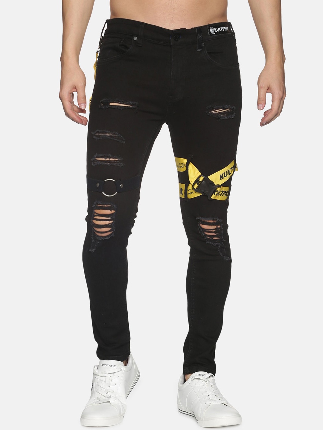 

KULTPRIT Men Black Tapered Fit Highly Distressed Stretchable Jeans