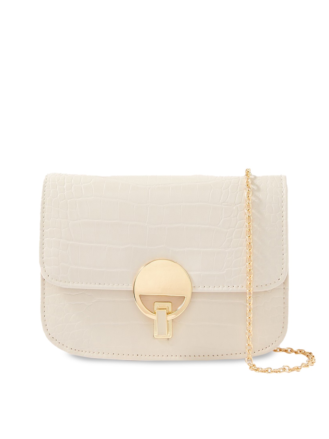

Accessorize London Women Faux Leather White Croc Lock Chain Party Bag, Cream