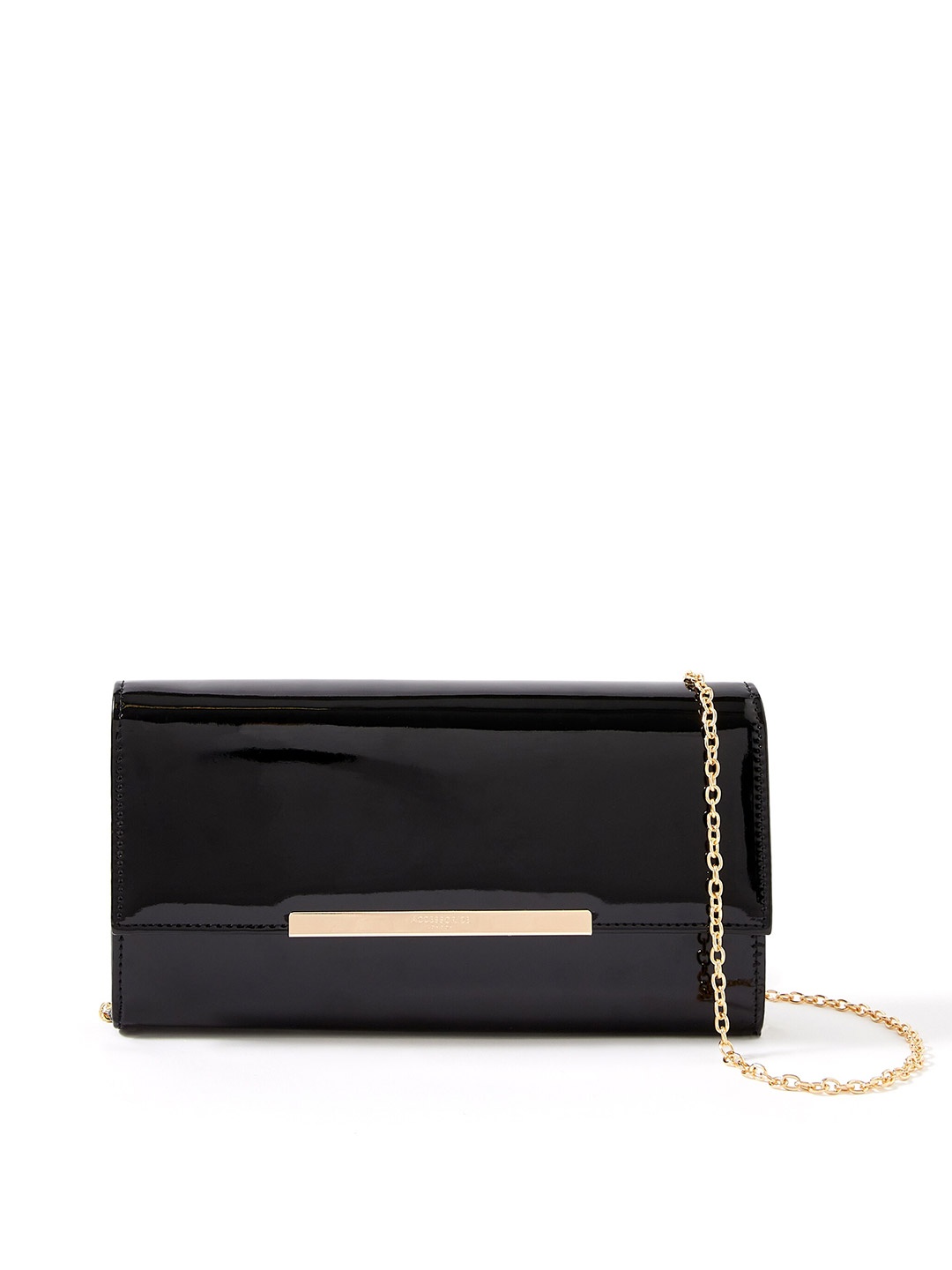 

Accessorize London Women's Faux Leather Black Patent Clutch Party Bag