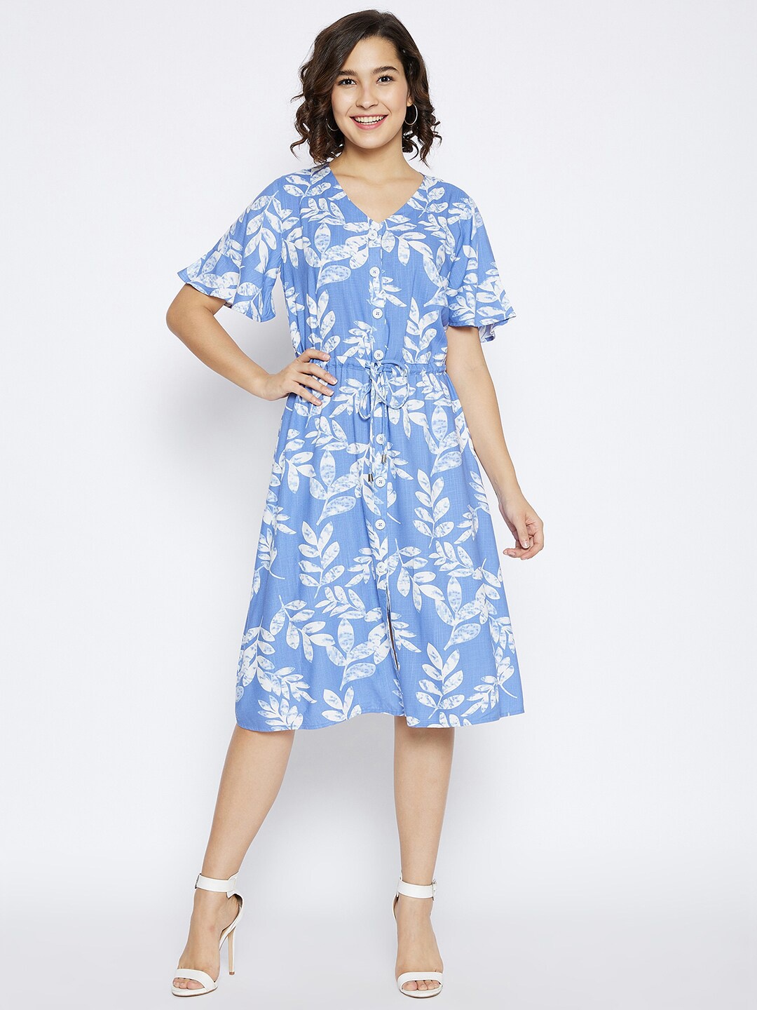 

Crimsoune Club Blue Floral Printed Cotton Dress