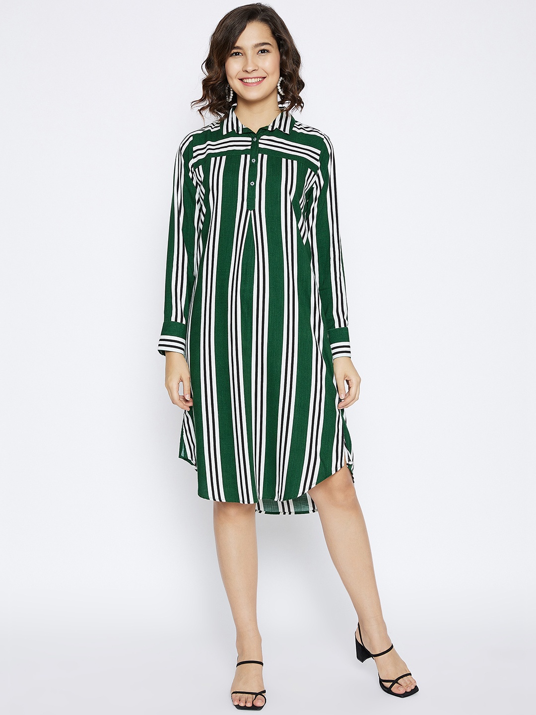 

Crimsoune Club Green Striped Shirt Dress