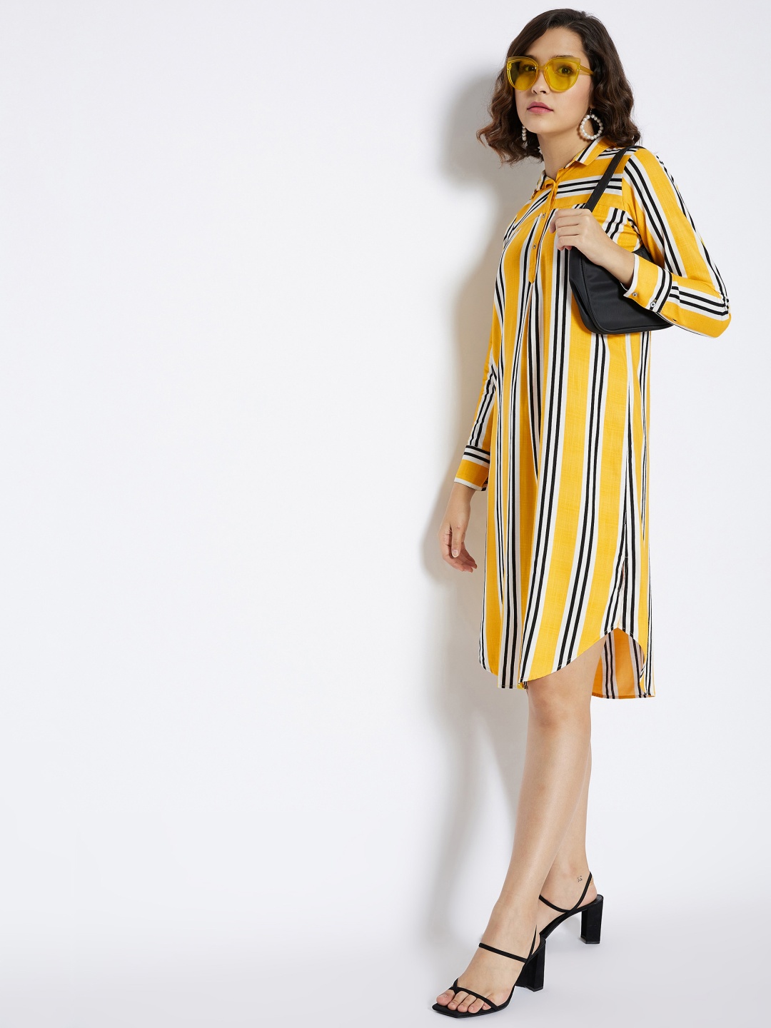 

Crimsoune Club Yellow Striped Shirt Dress