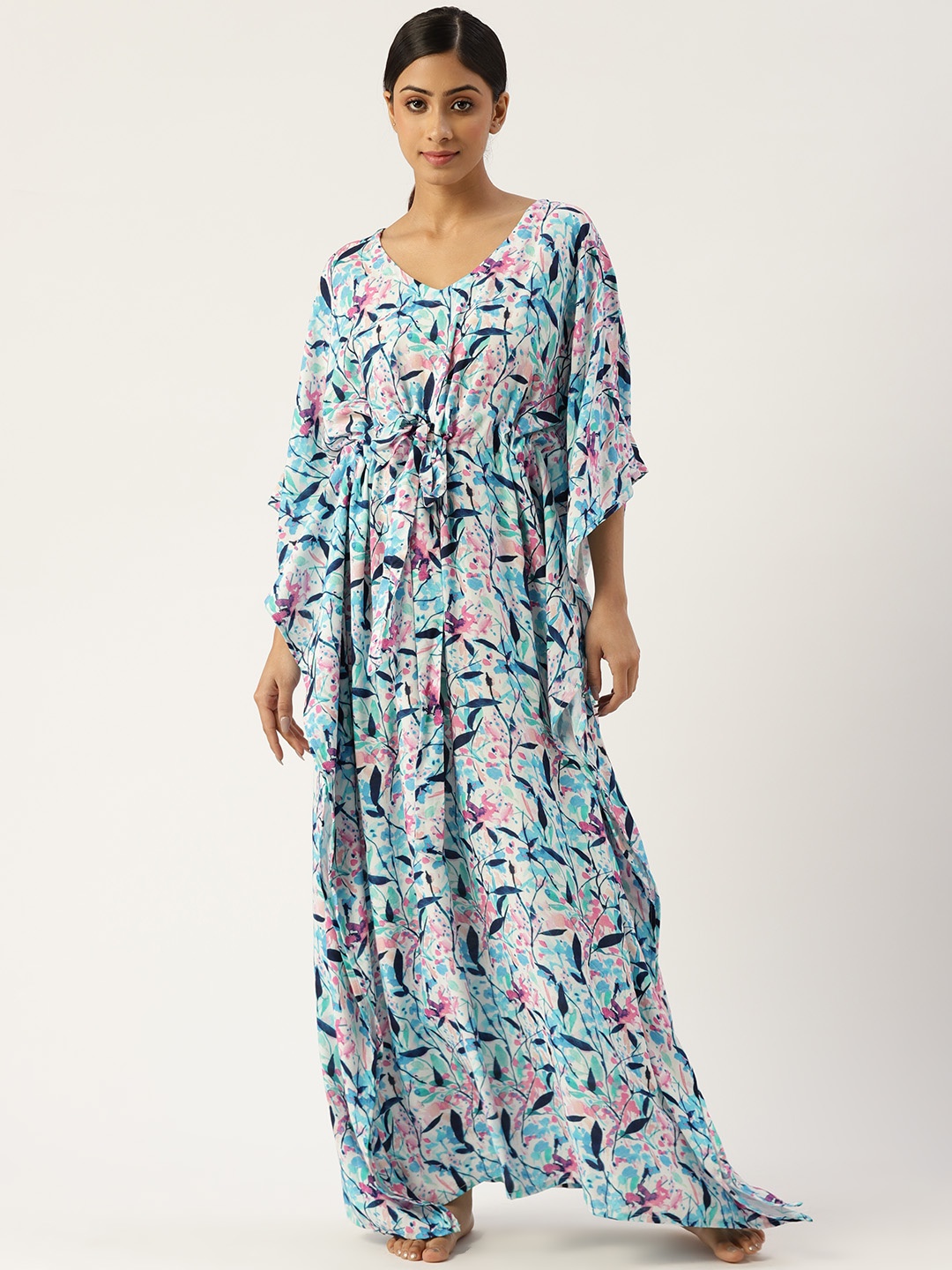 

Rapra The Label Blue Printed Cotton Kaftan Maxi Nightdress