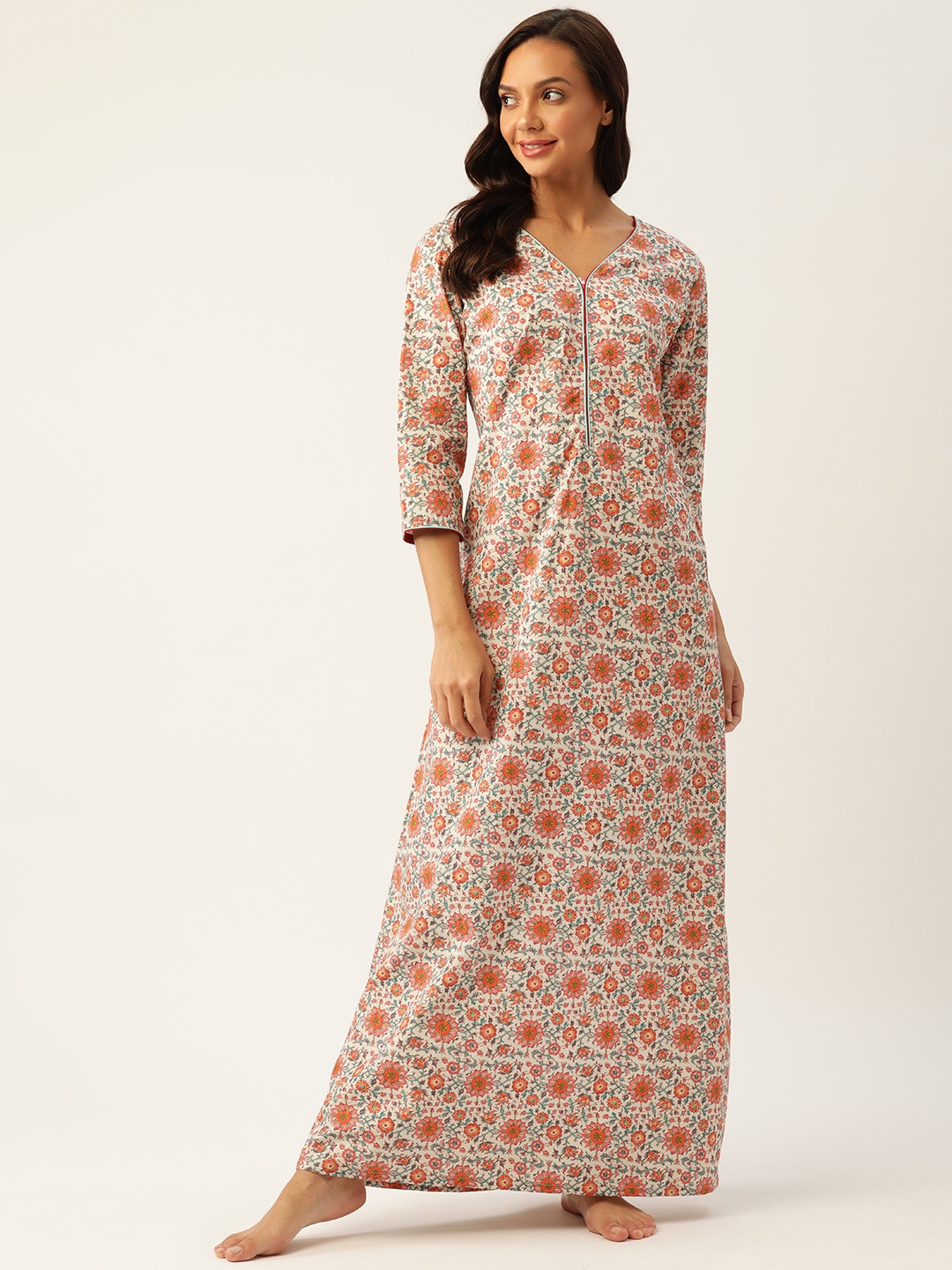 

Rapra The Label Beige Printed Cotton Maxi Nightdress