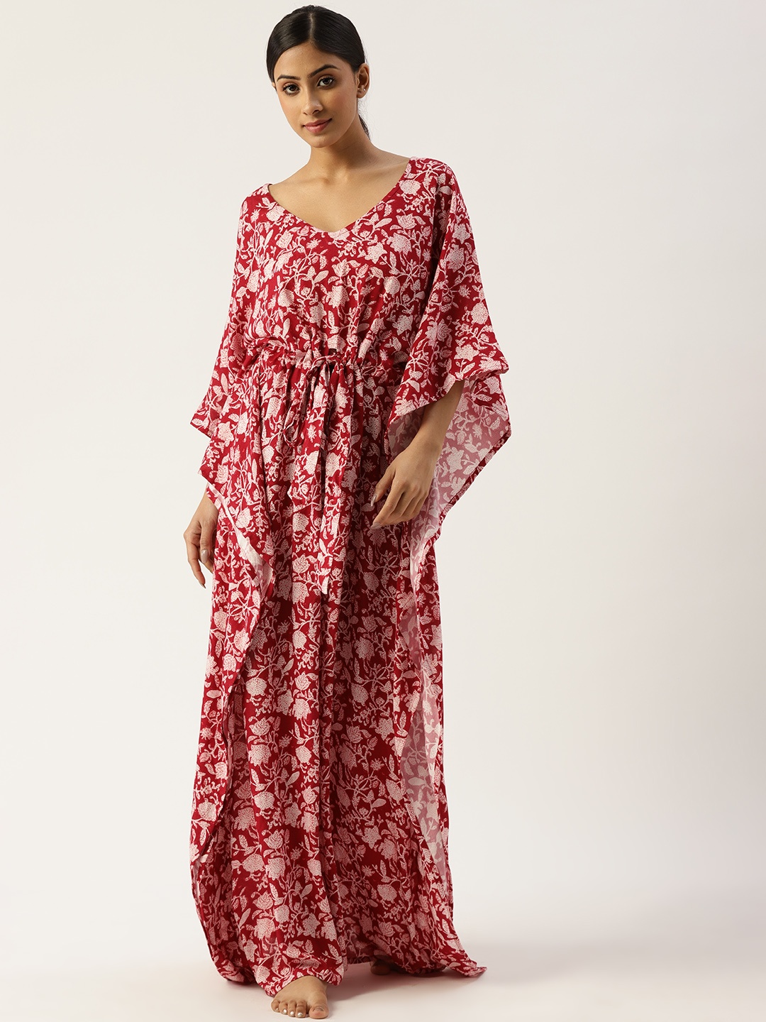 

Rapra The Label Red & White Printed Cotton Kaftan Maxi Nightdress