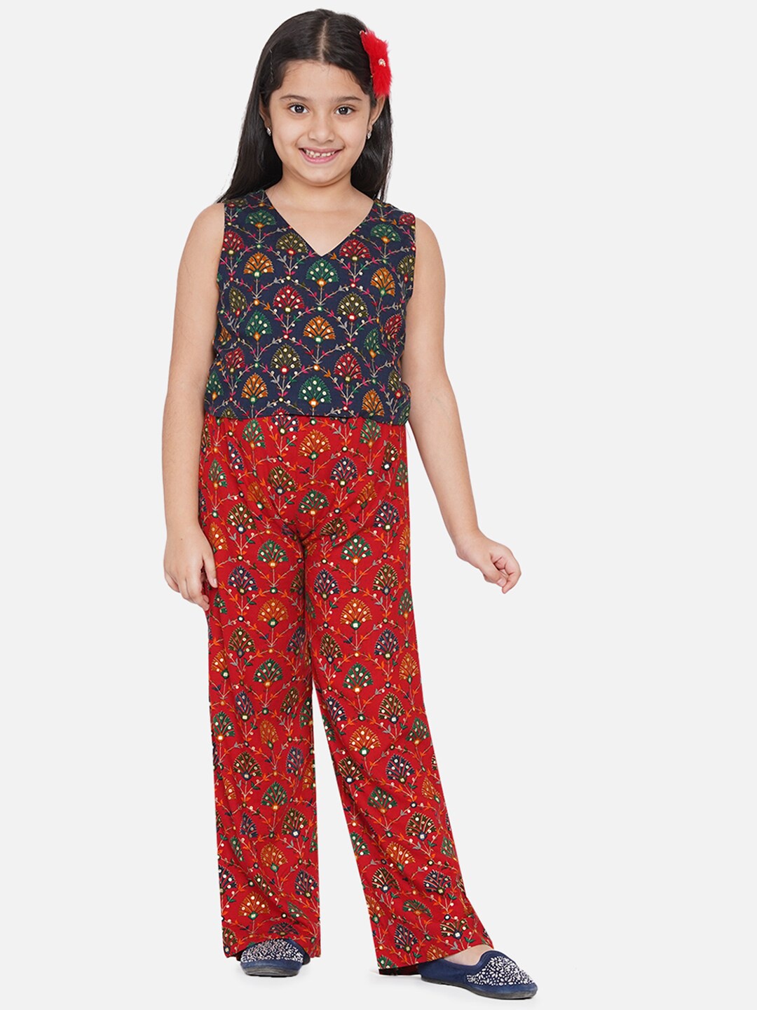 

titliyan Girls Blue & Red Printed Top with Palazzos & Jacket