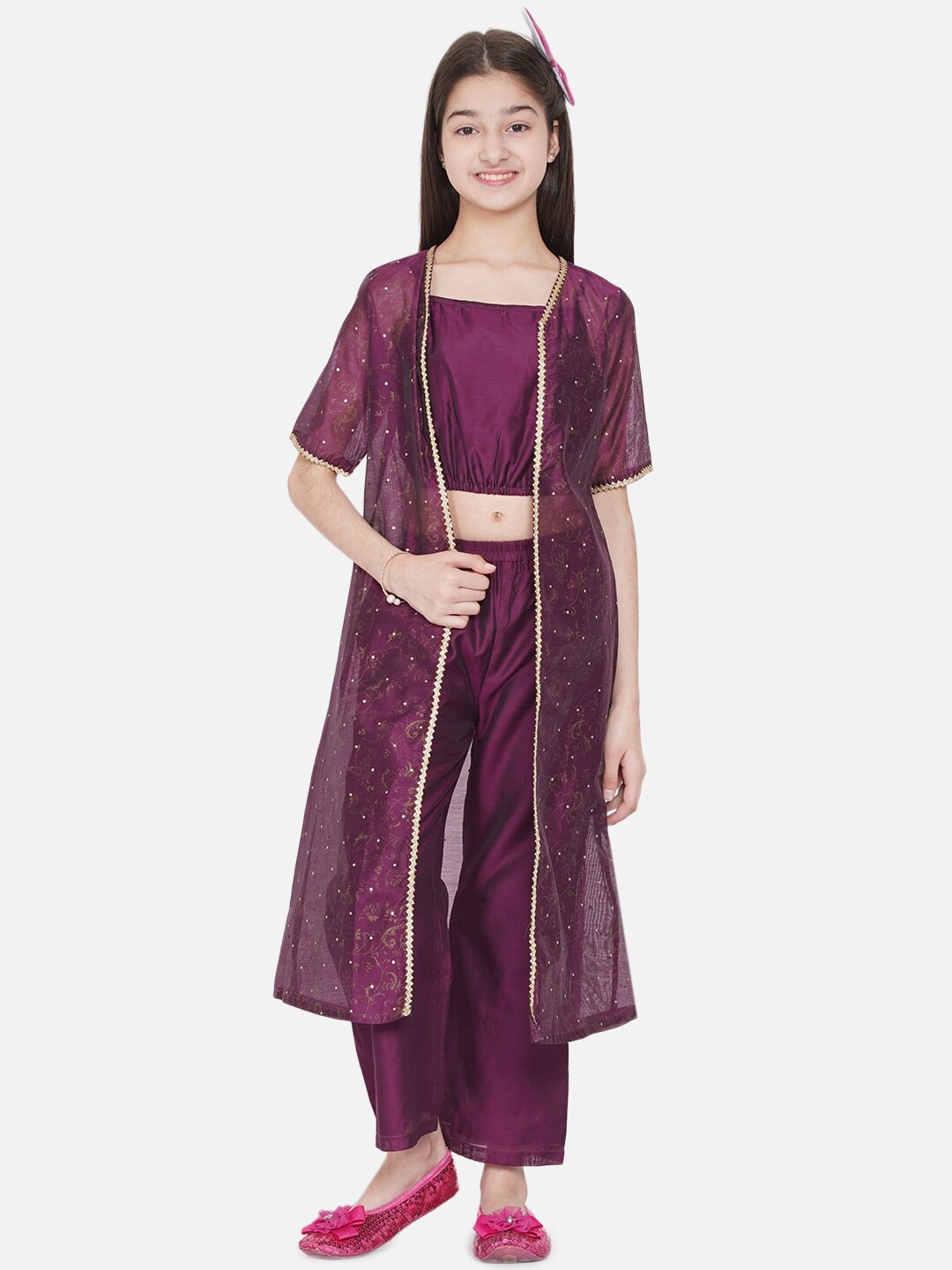 

titliyan Girls Purple& Gold Printed clothing set