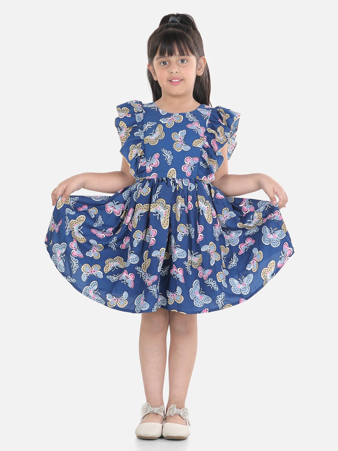 

AWW HUNNIE Girls Blue Floral Printed Crepe Dress