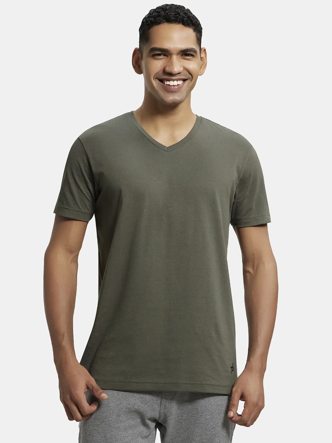 

Jockey Super Combed Cotton Rich Solid V Neck Half Sleeve T-shirt -2726, Green