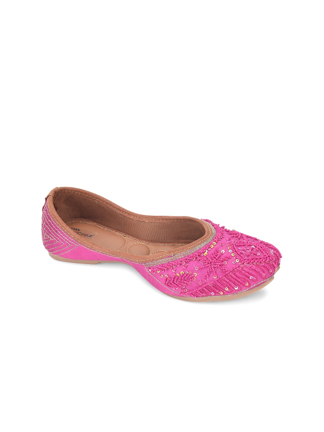

DESI COLOUR Women Pink Embellished Ethnic Mojaris Flats