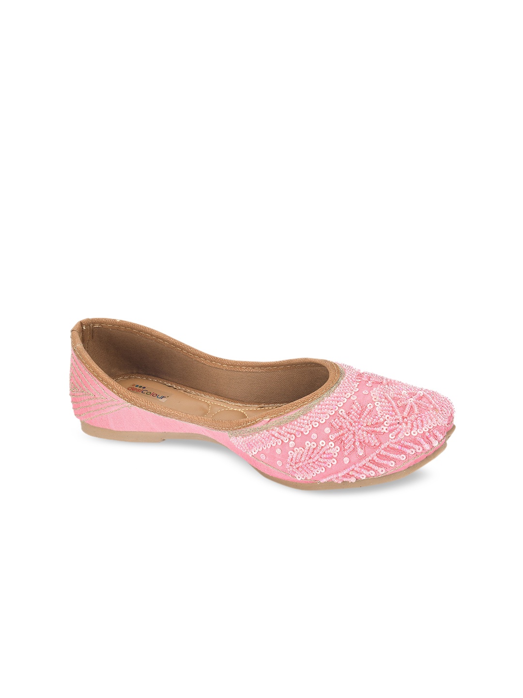 

DESI COLOUR Women Pink Embellished Ethnic Mojaris Flats