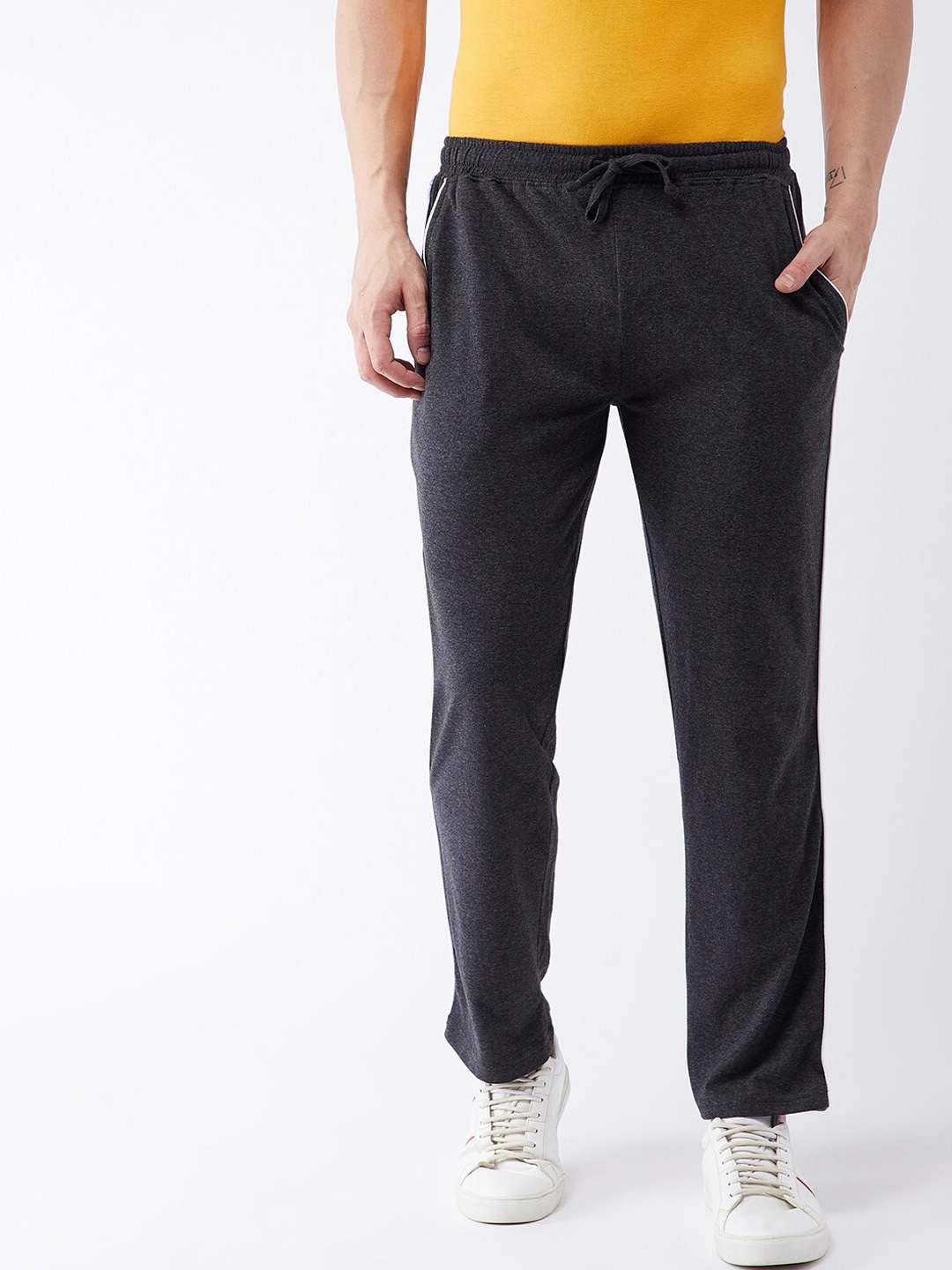 

GRITSTONES Men Charcoal Grey Solid Track Pants