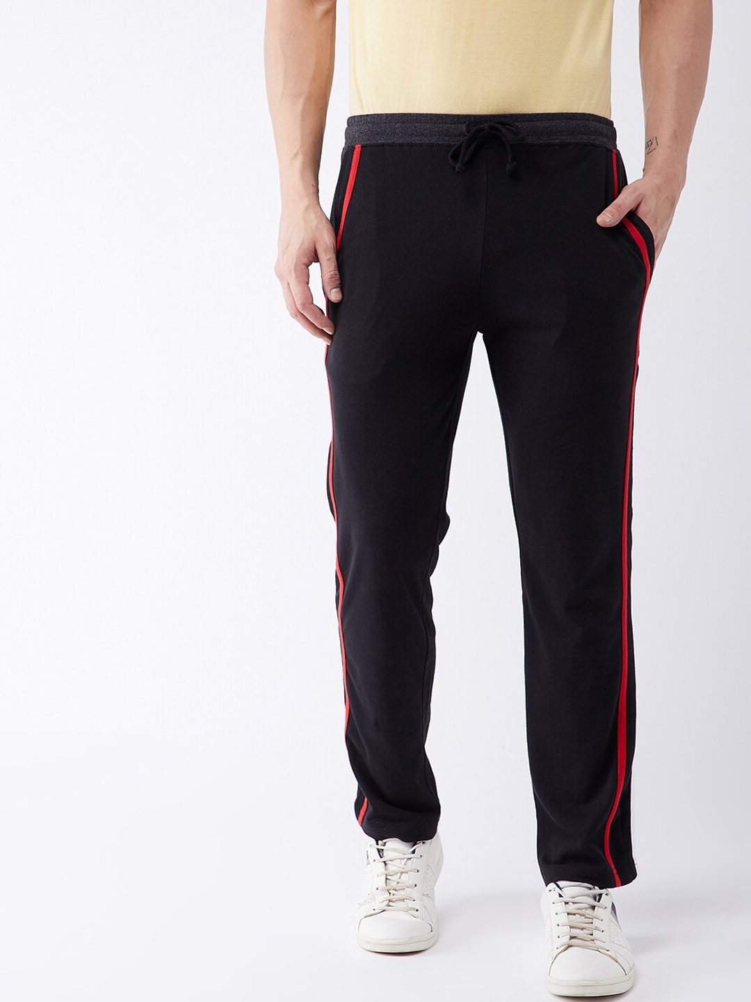 

GRITSTONES Men Black & Red Solid Running Track Pants