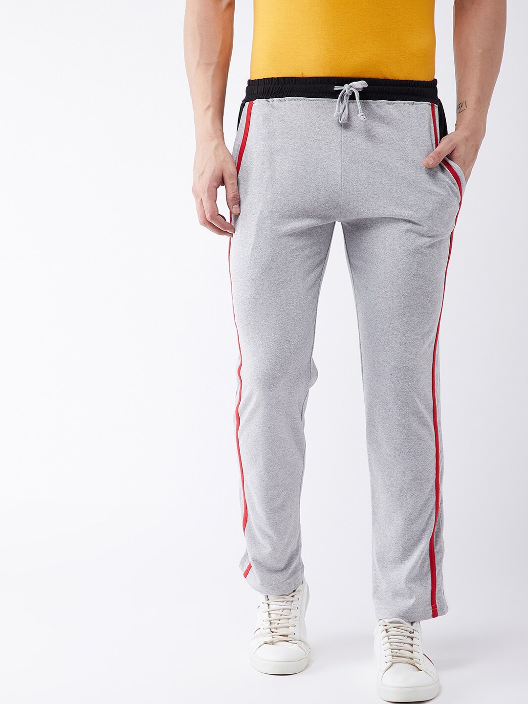 

GRITSTONES Men Grey & Red Solid Straight Fit Track Pants