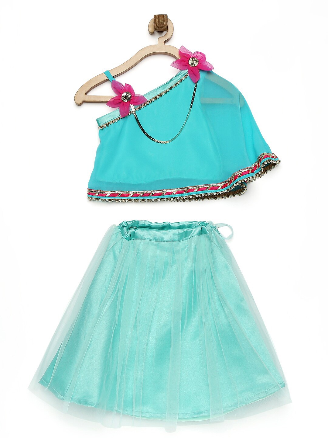 

MANY FROCKS & Girls Blue & Magenta Embellished Ready to Wear Lehenga