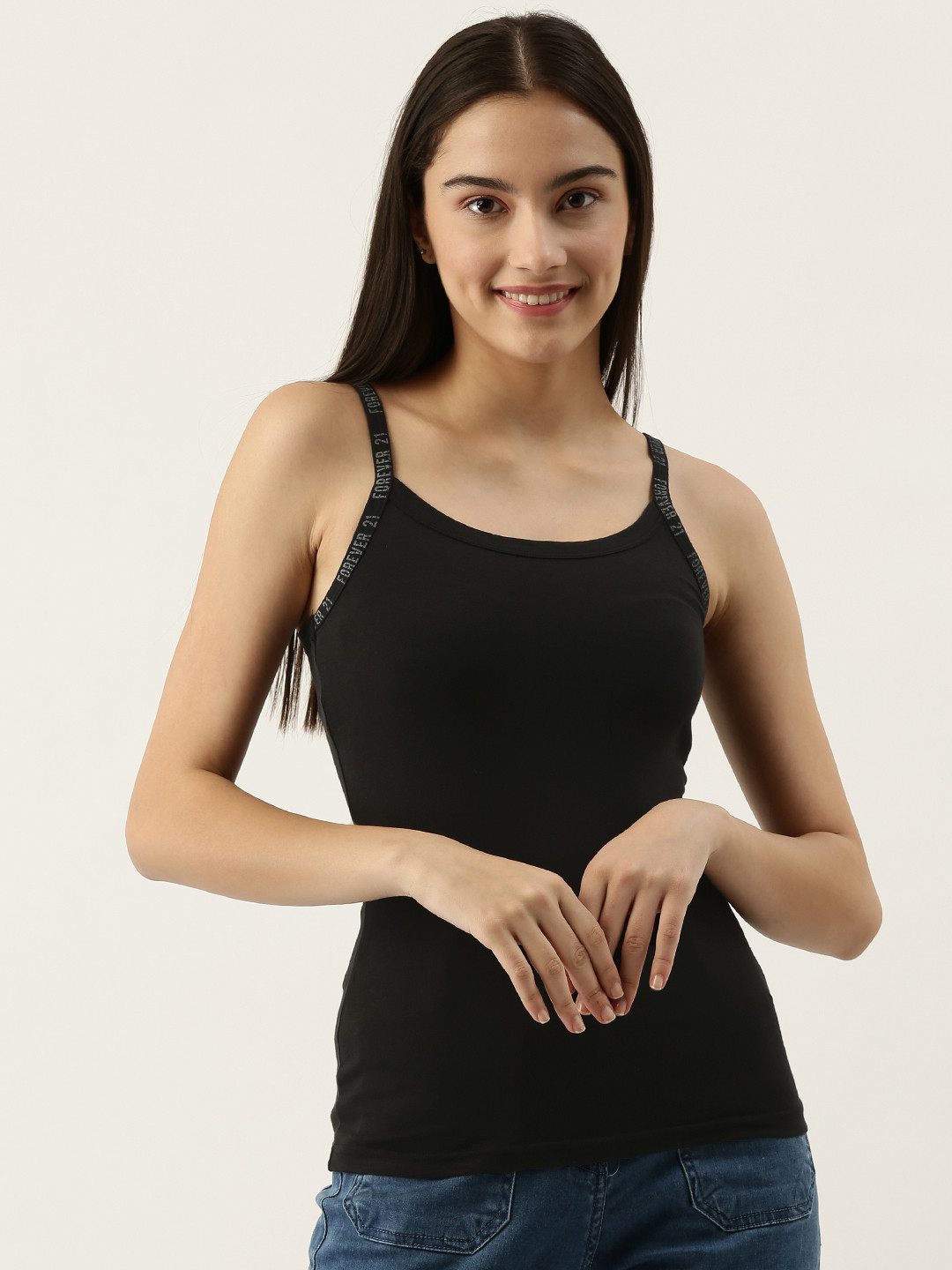 

FOREVER 21 Black Tank Top with Printed Detail