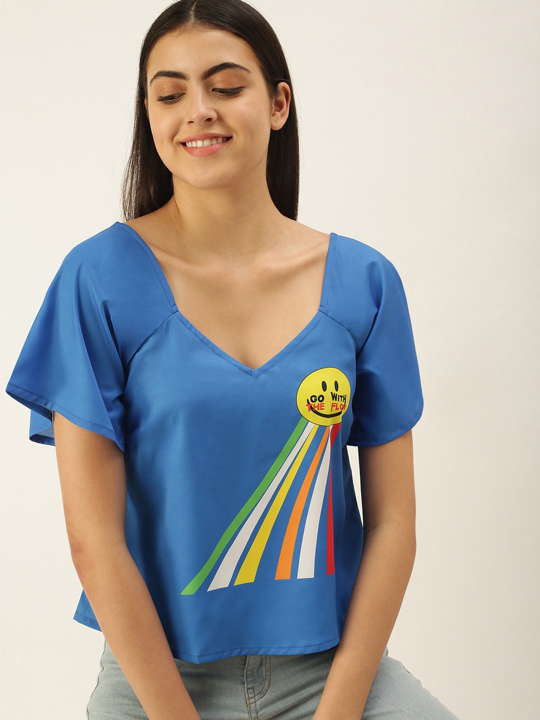 

FOREVER 21 Women Blue Printed Top