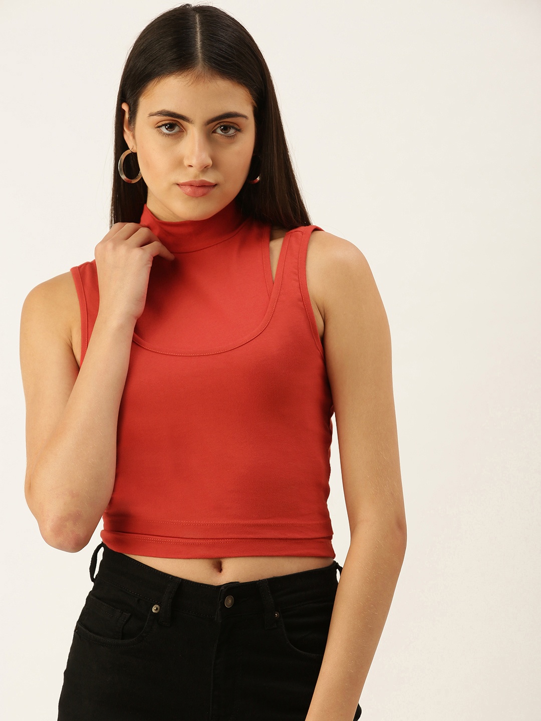 

FOREVER 21 Women Red Solid Styled Back Top