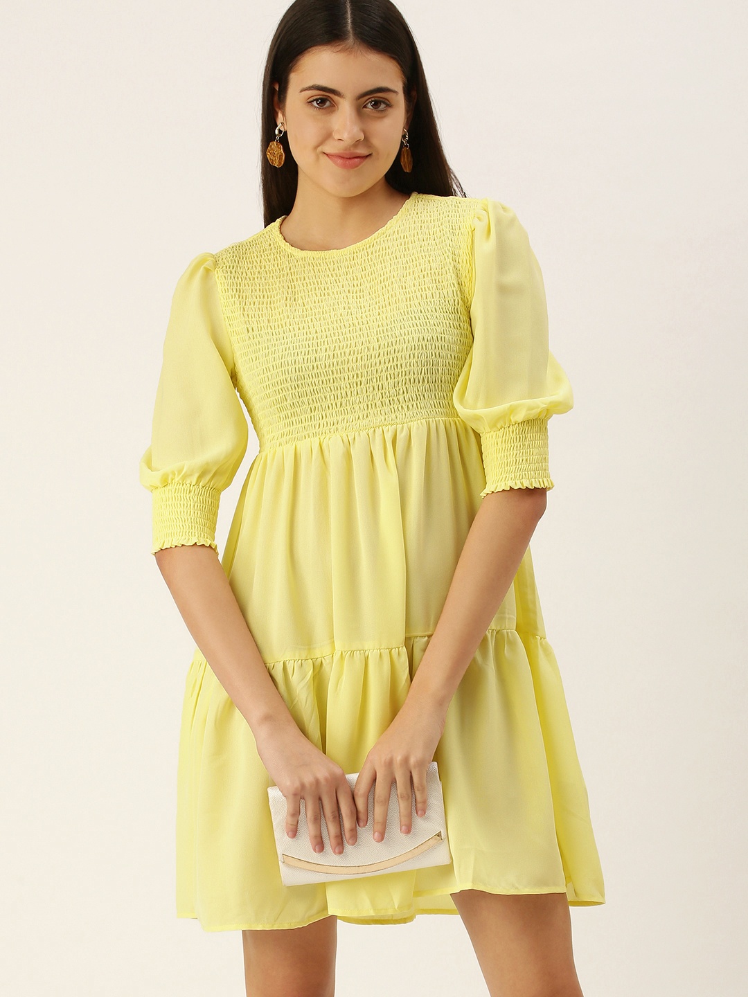 

FOREVER 21 Women Yellow Solid A-Line Dress