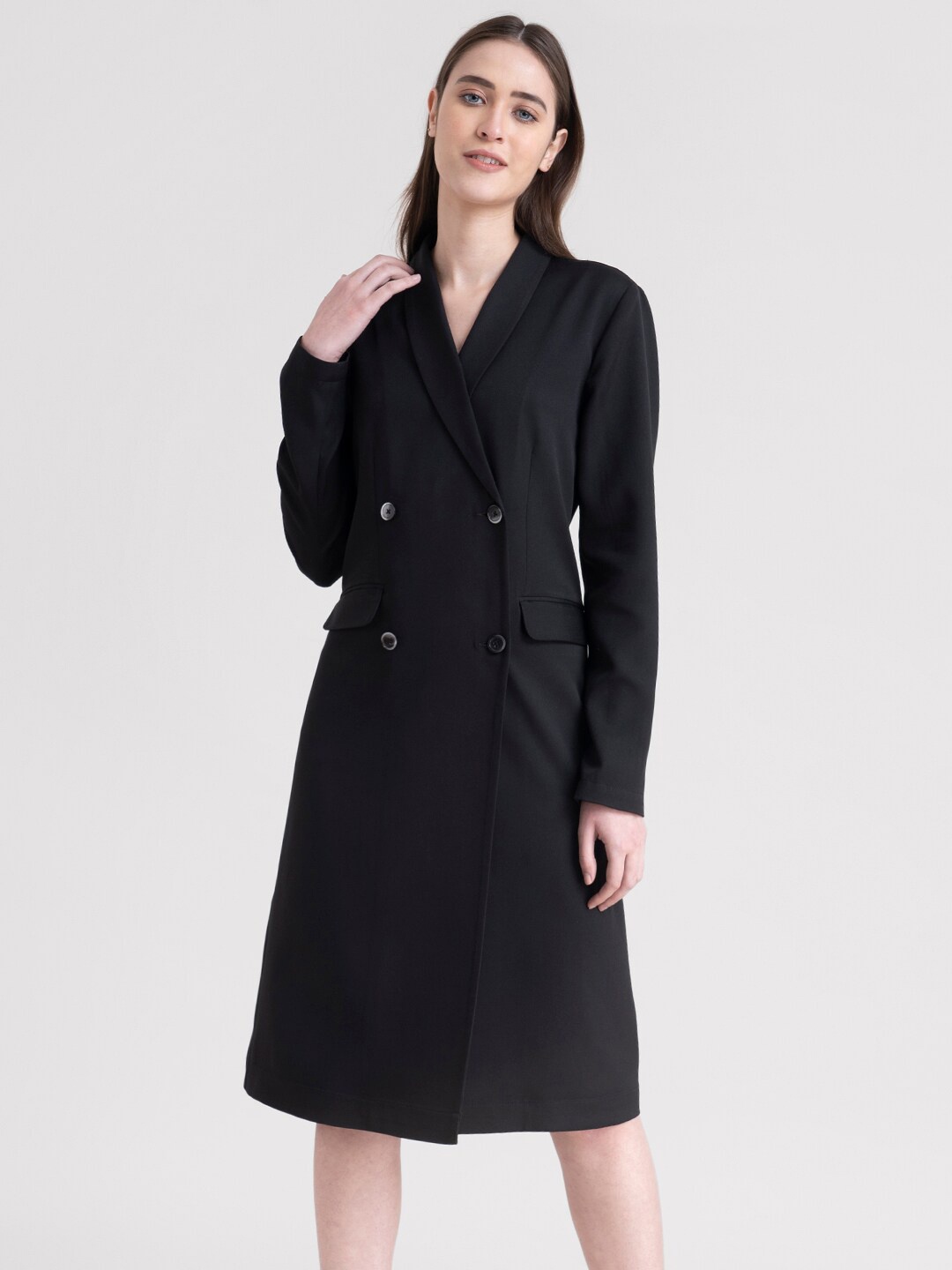 

FableStreet Women Black Solid Shirt Dress