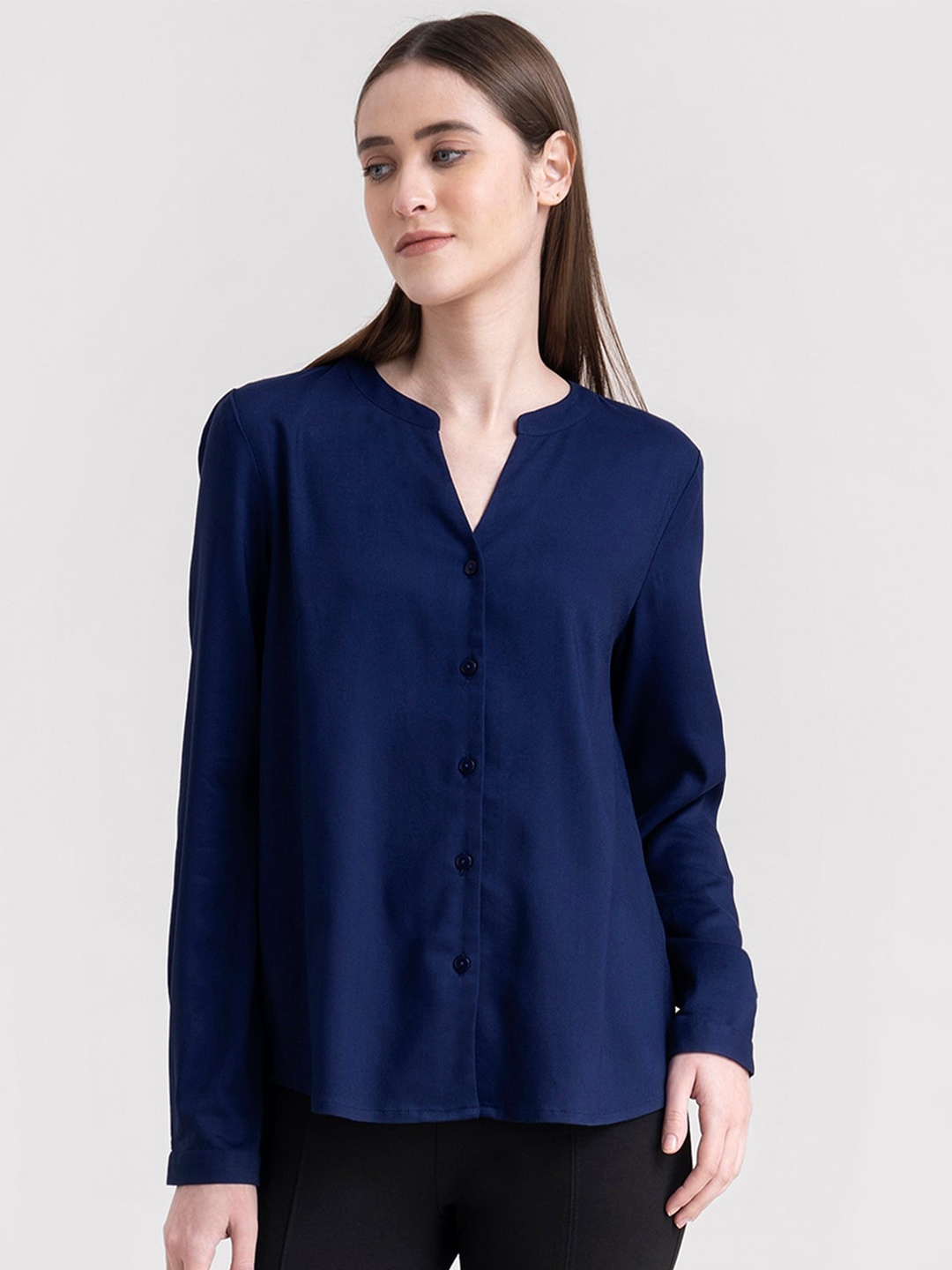 

FableStreet Women Navy Blue Comfort Formal Shirt
