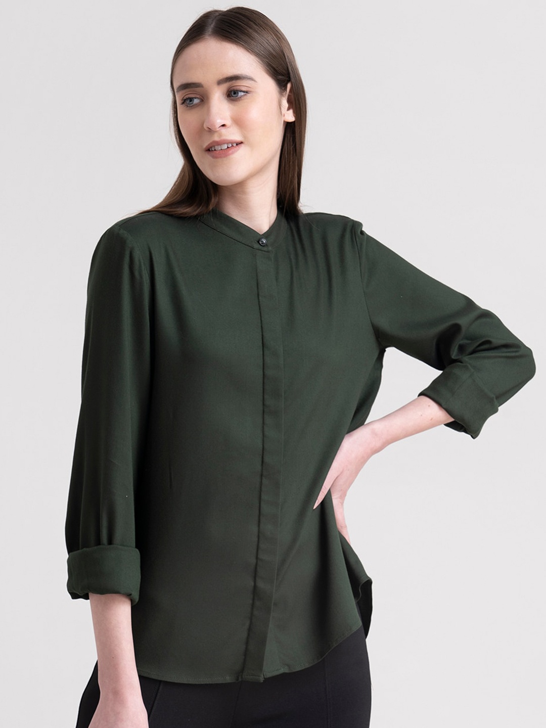 

FableStreet Women Olive Green Solid Comfort Shirt