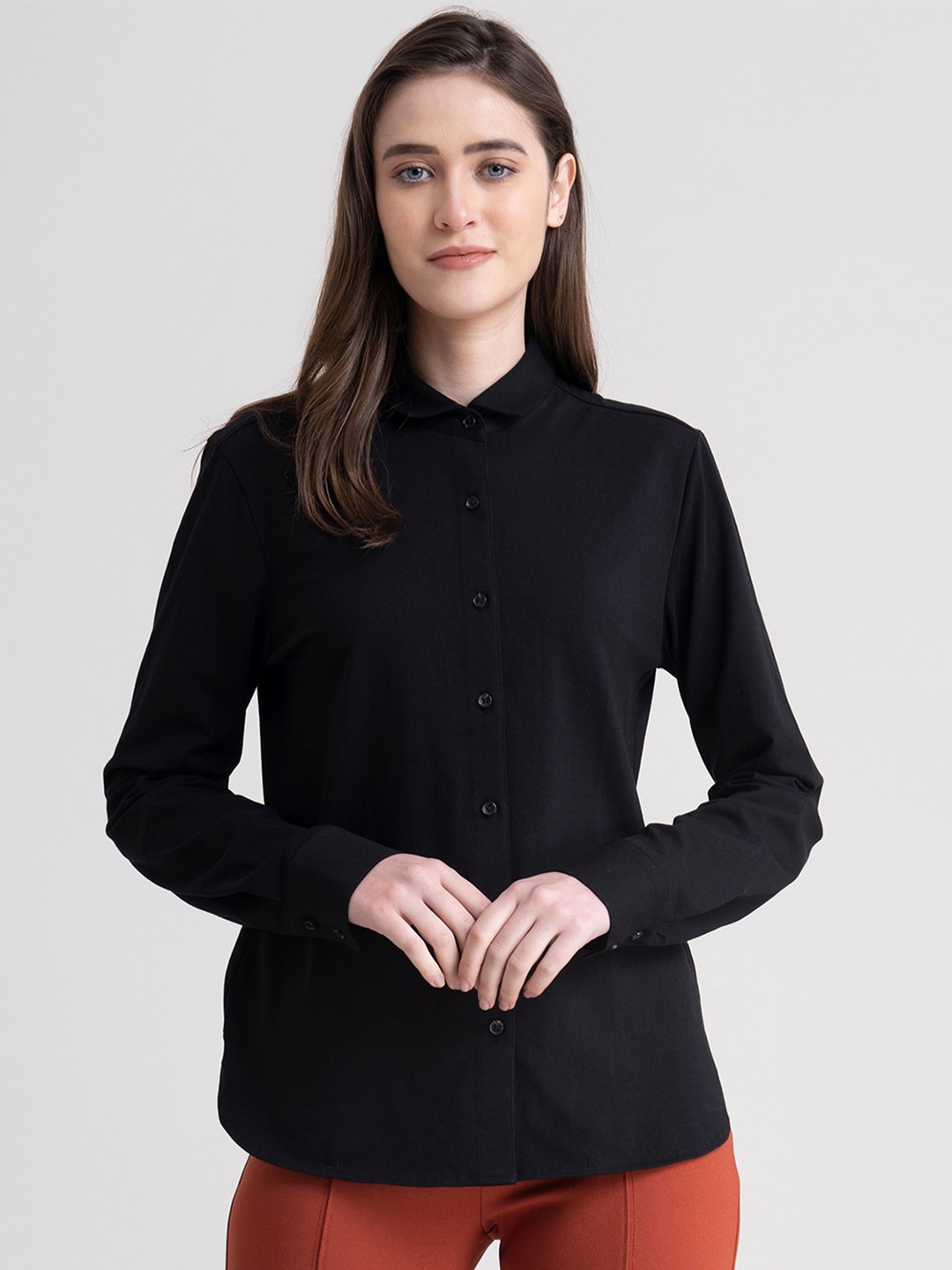 

FableStreet Women Black Regular Fit Comfort Cotton Formal Shirt