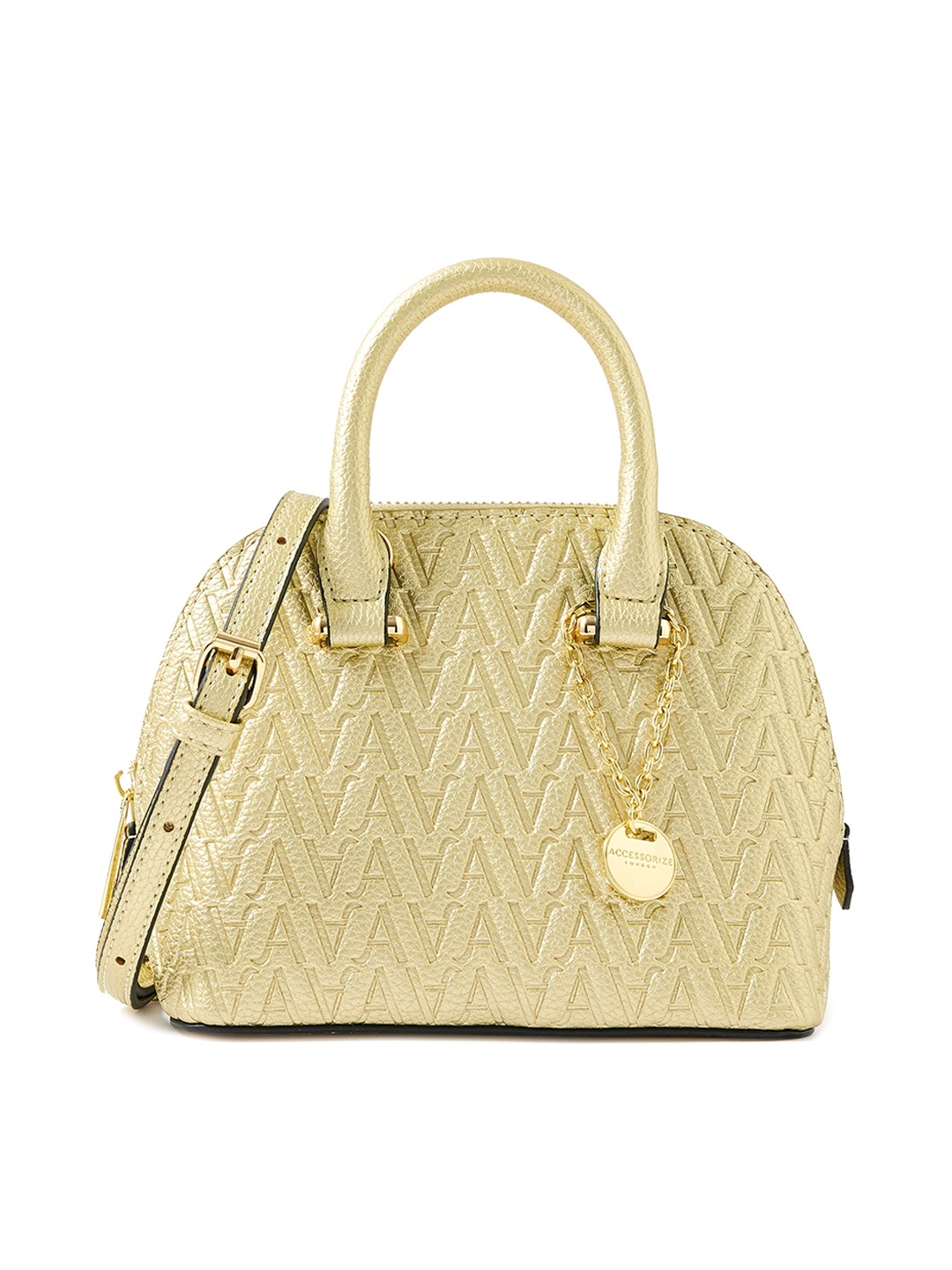

Accessorize Gold-Toned Structured Satchel with Quilted