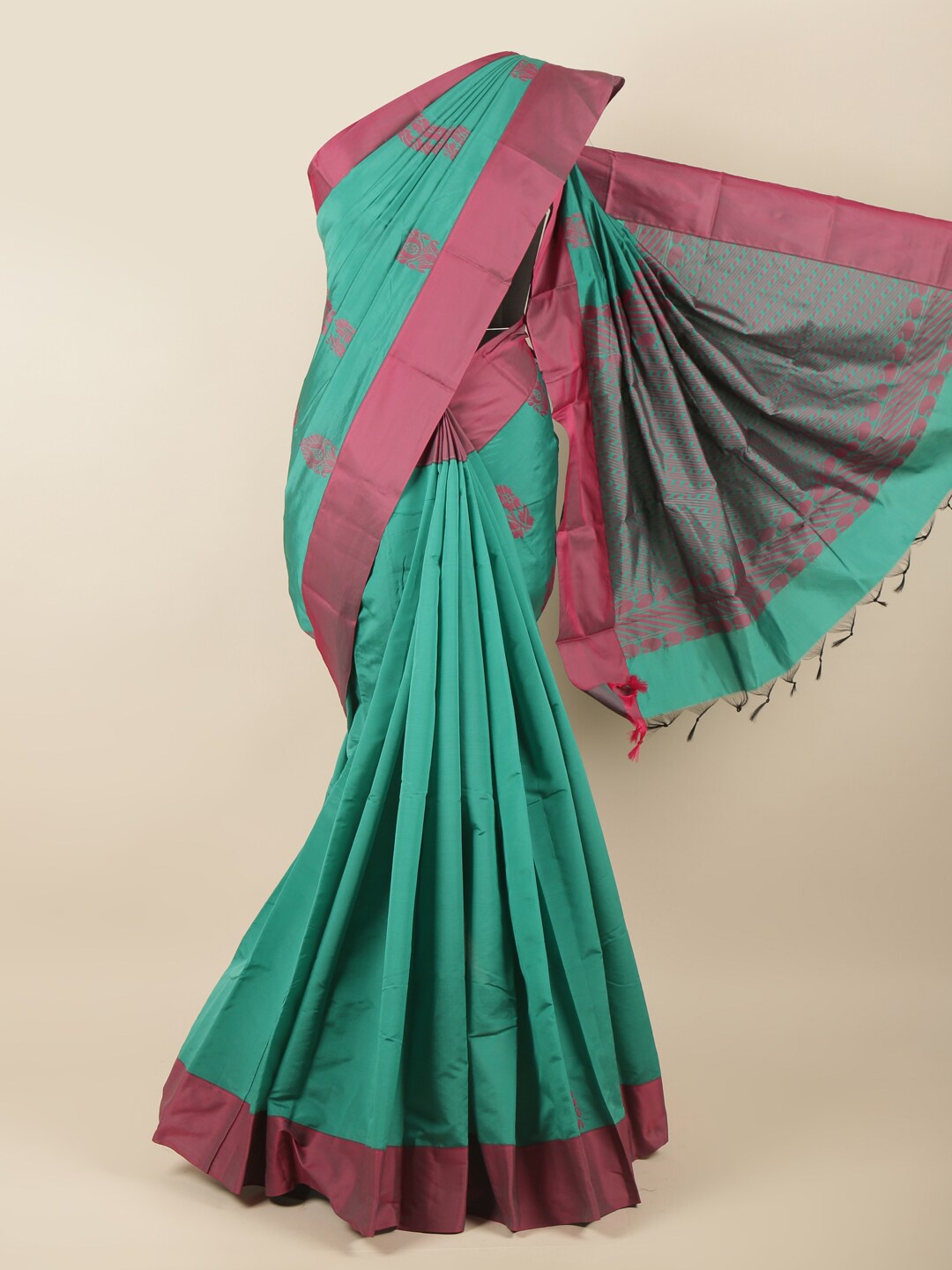 

Pothys Green & Purple Ethnic Motifs Silk Cotton Saree