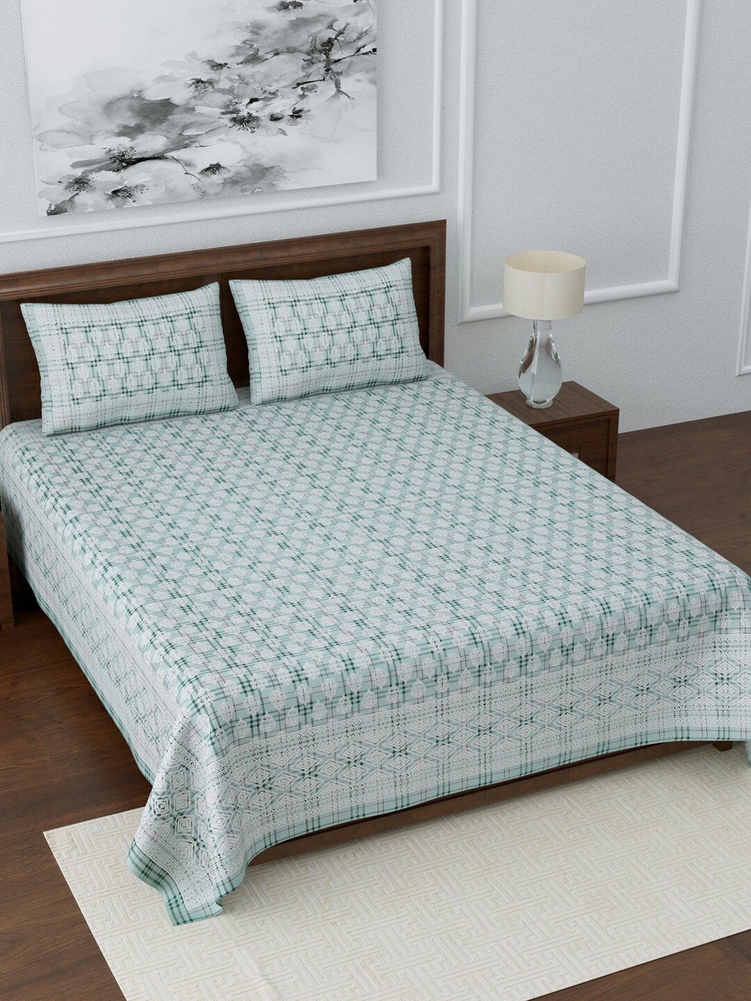 

LIVING ROOTS Green & White Floral 210 TC Queen Bedsheet with 2 Pillow Covers
