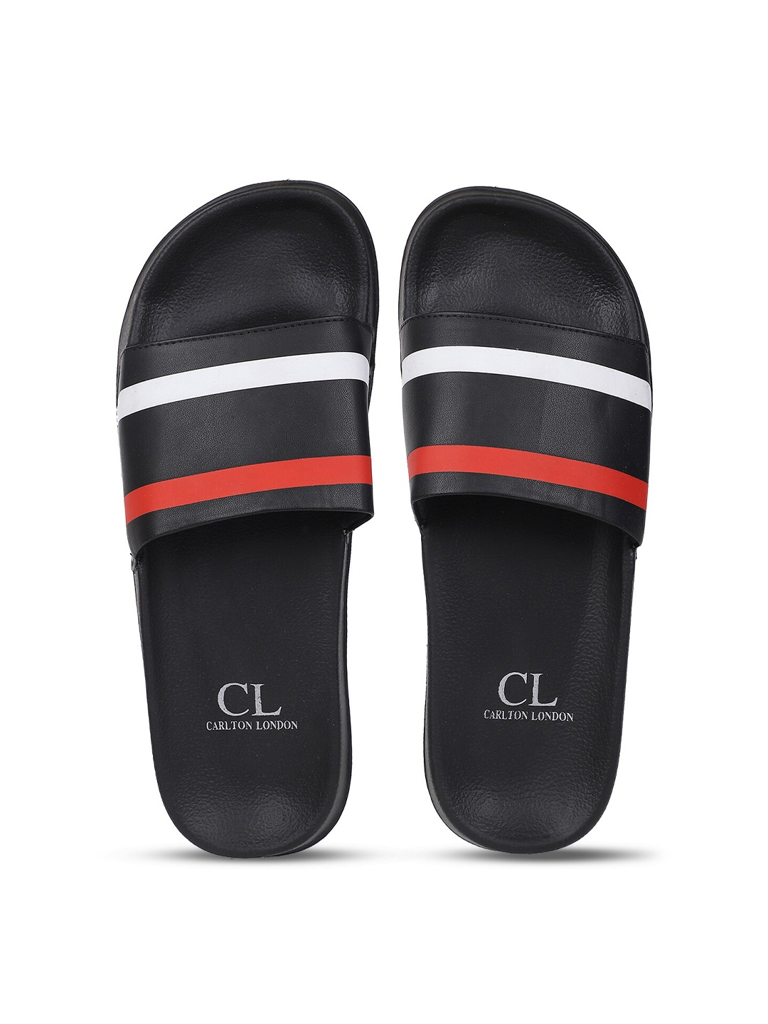 

Carlton London Men Black & White Striped Sliders