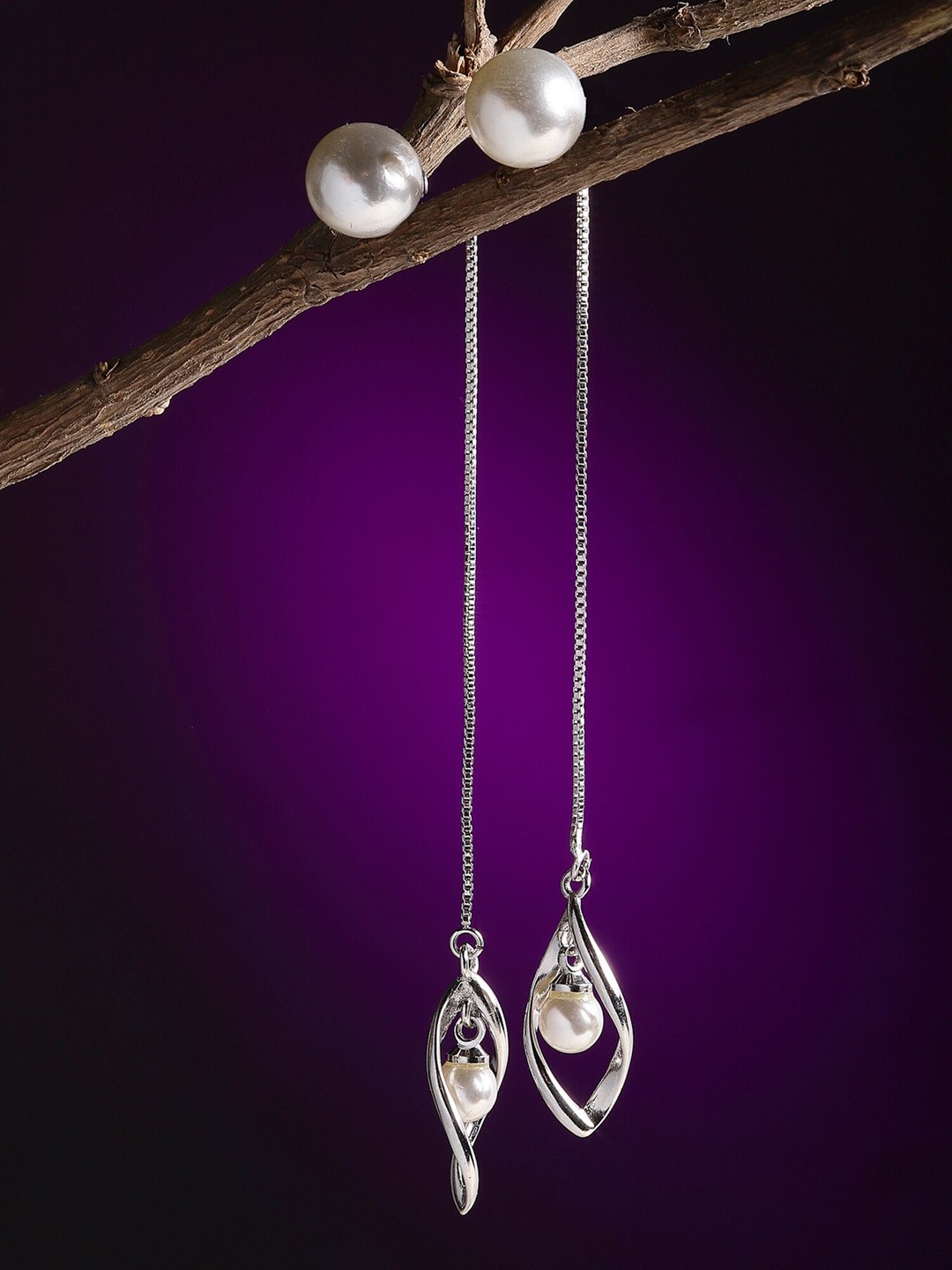 

KARATCART Silver-Toned & Silver Plated Contemporary Drop Earrings