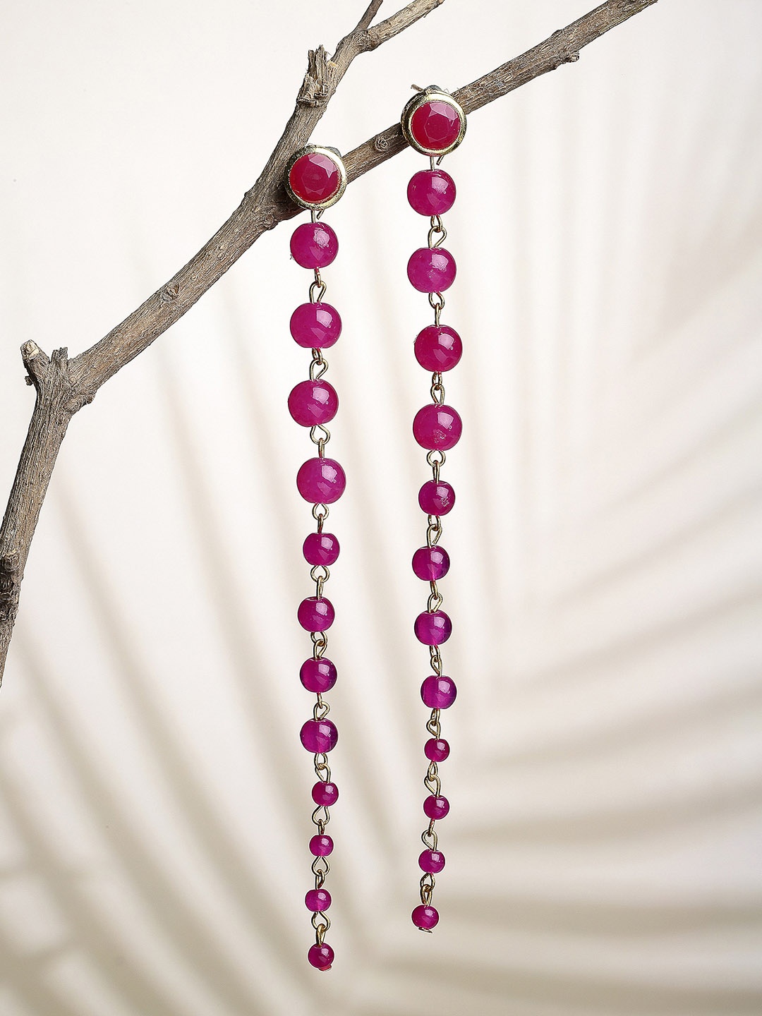 

KARATCART Pink Beaded Classic Drop Earrings