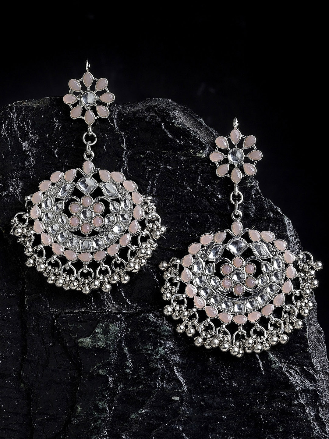 

KARATCART Peach-Coloured Kundan Studded Classic Chandbalis Earrings