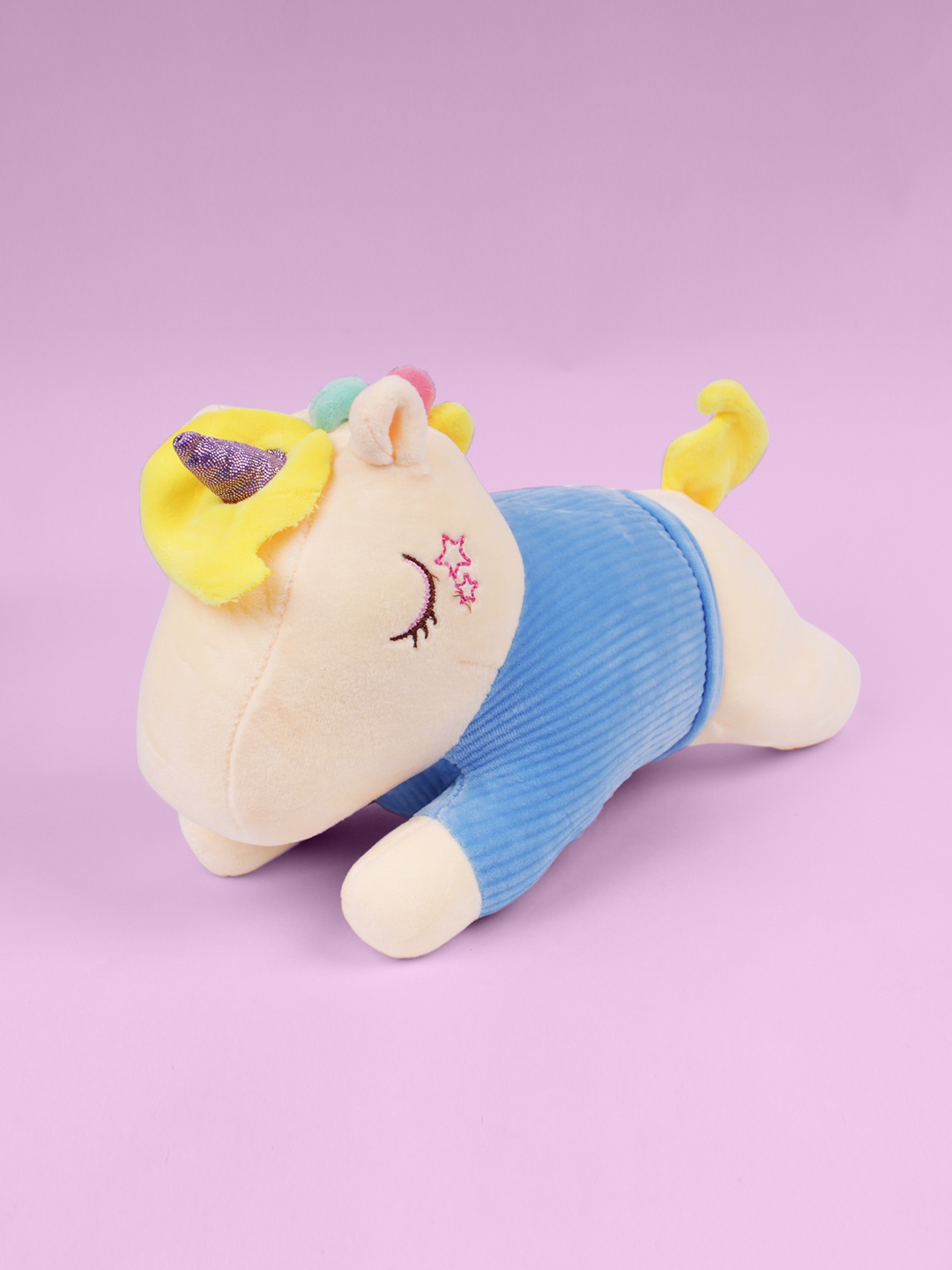 DukieKooky Kids Blue & Beige Sleeping Unicorn Soft Toy