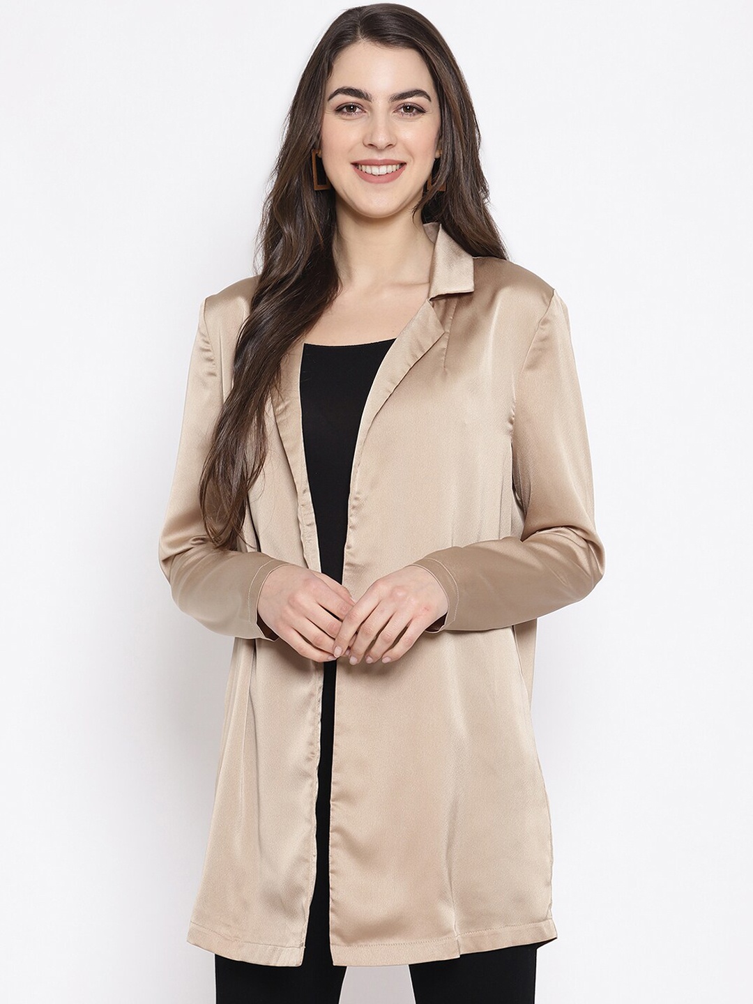 

iki chic Women Beige Solid Single-Breasted Trench Coat